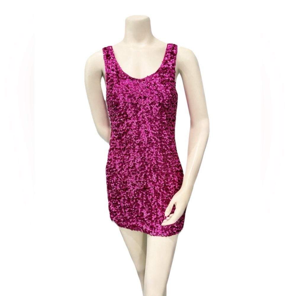 Amber Blue Pink Sequin Mini Dress | Party Club Bodycon | Size M